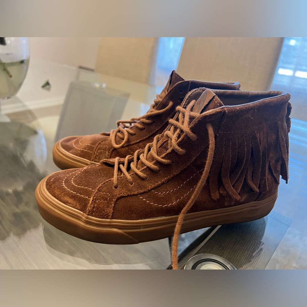 Vans Womens 7.5 Brown Suede Sk8 Hi Fringe